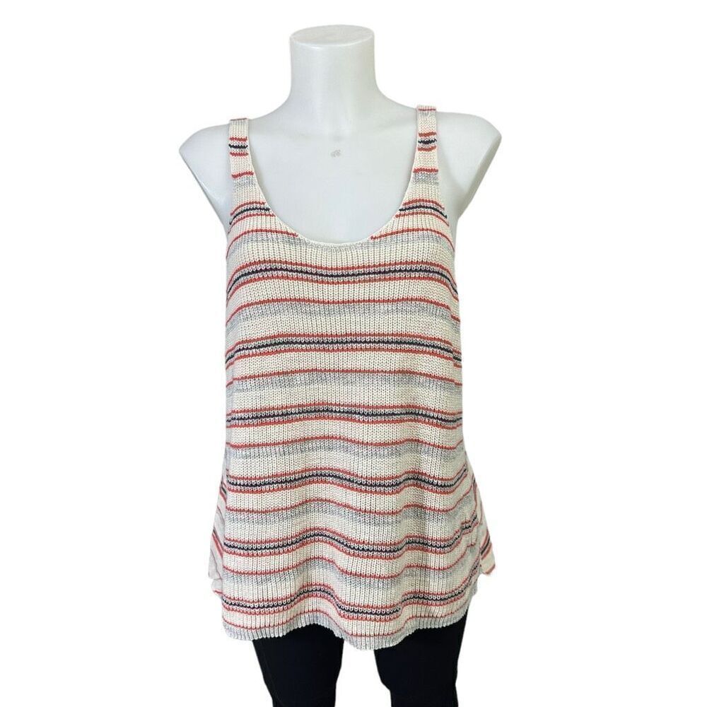 Free People Striped Sleeveless Knit top Plunging neckline square back‎ sz L